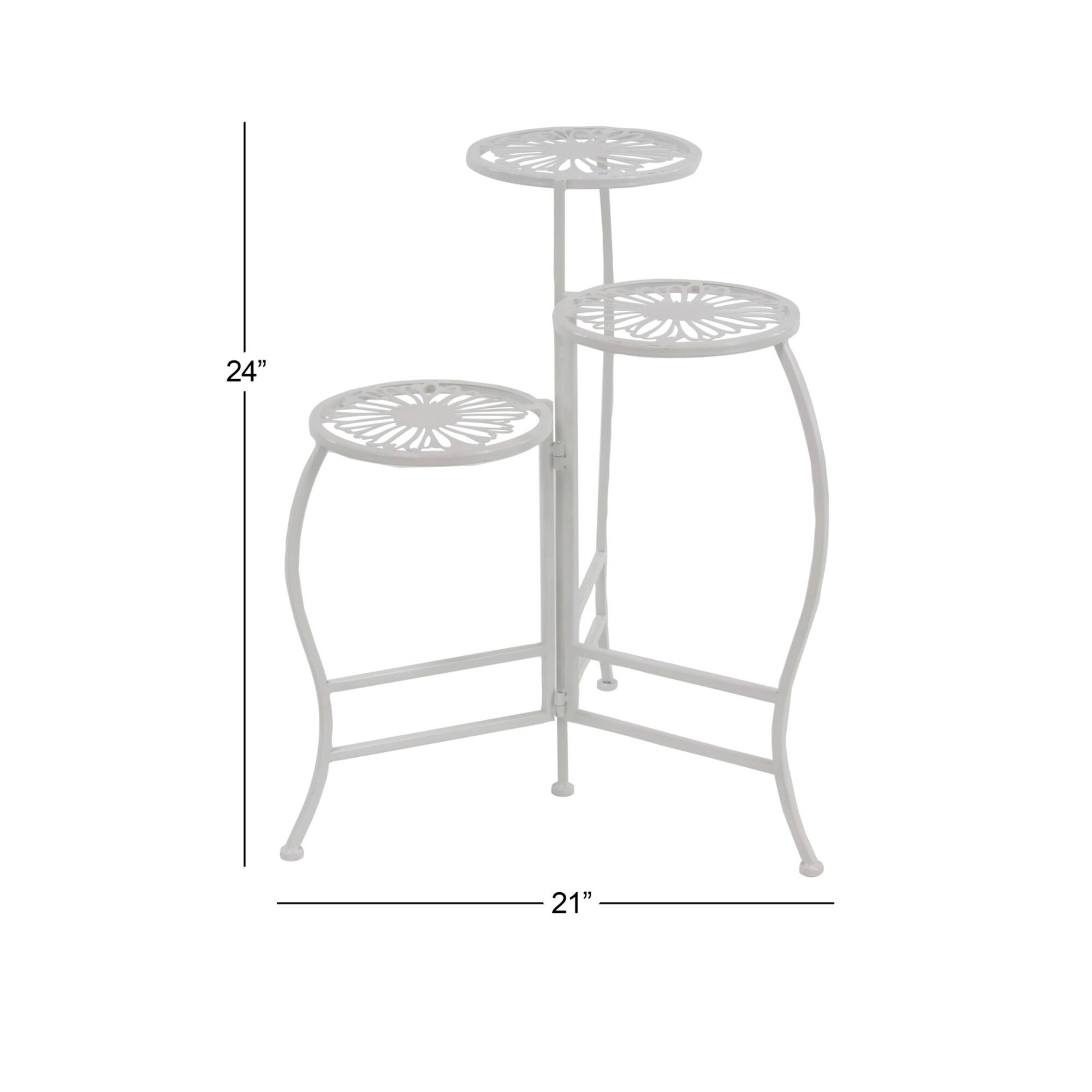 24" White Metal Traditional 3-Tier Plant Stand